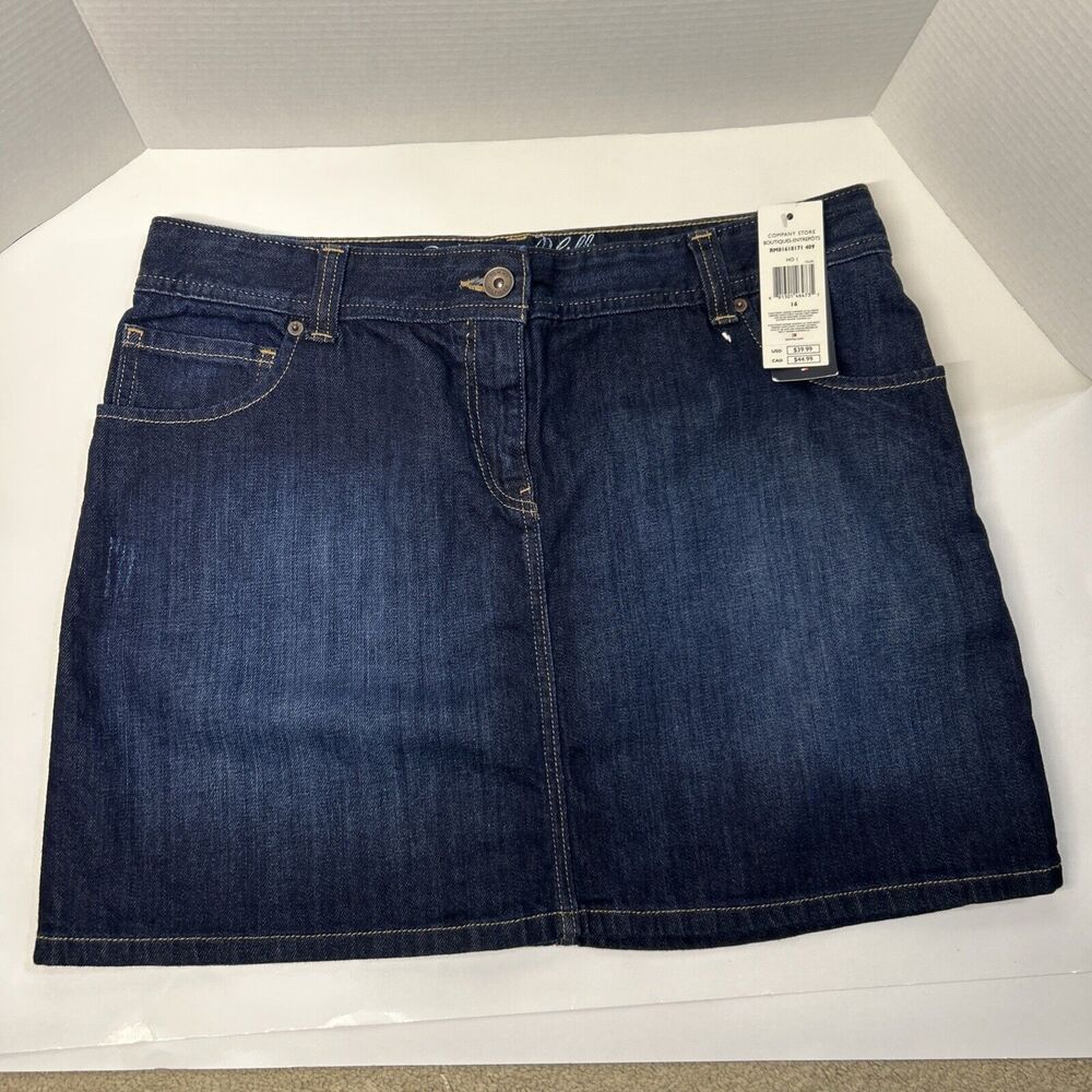 NWT Tommy Hilfiger Denim Blue Jean Skirt Size 16 Stretch Dark Wash - Picture 1 of 8